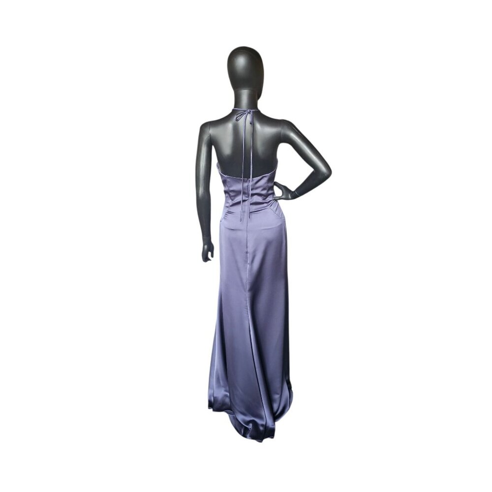 Dusk (Blue) Silky Satin Halter Haxi Bridesmaid Dress - Mori Lee - Picture 7 of 10
